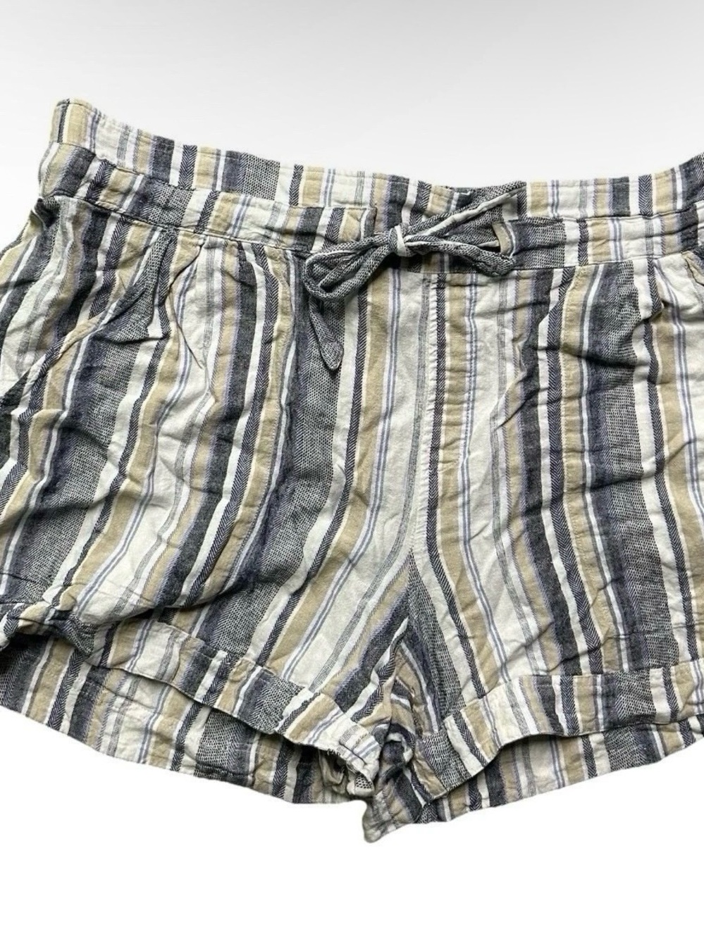 Women’s Zac & Rachel Blue White Beige Striped Pull On Summer Shorts Size XL